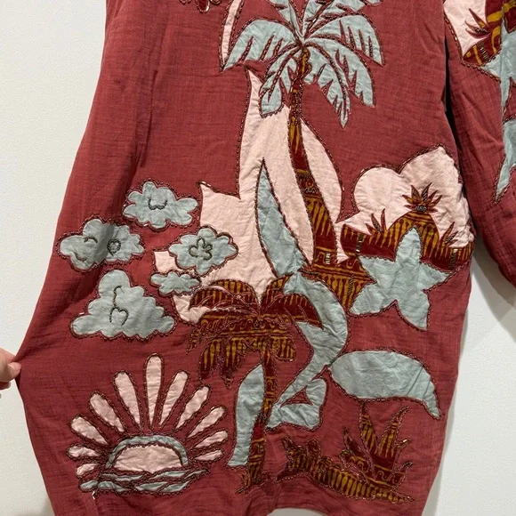 Soft Surroundings Tierra Gauze Beaded Floral Print Caftan Dress XL Petite Resort - Picture 7 of 10